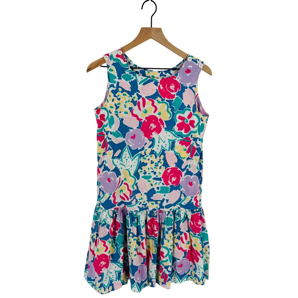 Vintage Laura Ashley Floral Drop Waist Dress Botanical 100% Cotton‎ Size 6 Bold
